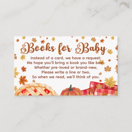 かわいこちゃんパイカボチャ秋ベビーシャワーブックベビー エンクロージャーカード (正面)