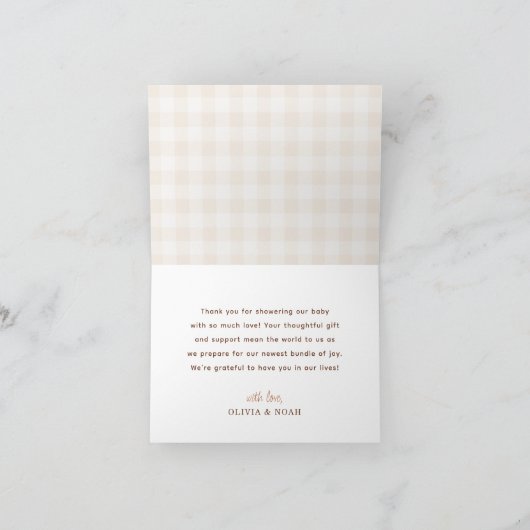 かわいこちゃんパイギンガムテディベア秋ベビーシャワー サンキューカード (内部)