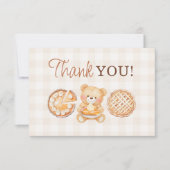 かわいこちゃんパイギンガムテディベア秋ベビーシャワー サンキューカード (正面)