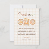 かわいこちゃんパイギンガムテディベア秋ベビーシャワー サンキューカード (正面)