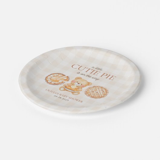 かわいこちゃんパイギンガムテディベア秋ベビーシャワー ペーパープレート (アングル)