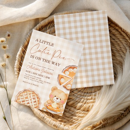 かわいこちゃんパイギンガムテディベア秋ベビーシャワー 招待状