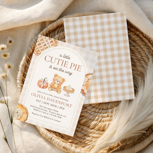 かわいこちゃんパイギンガムテディベア秋ベビーシャワー 招待状