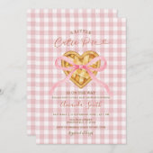 かわいこちゃんパイハートピンクボウジンガム秋ベビーシャワー 招待状 (正面/裏面)
