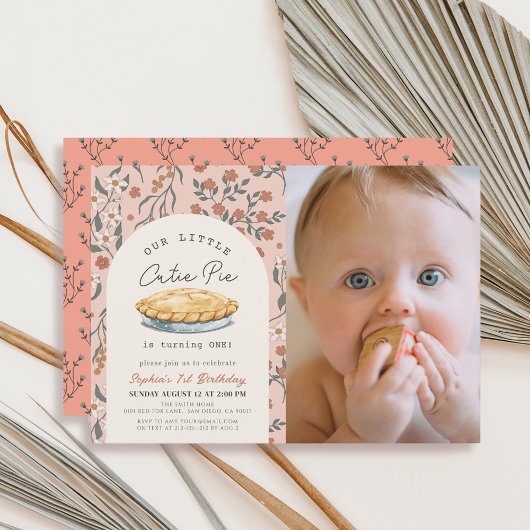 かわいこちゃんパイピンクフローラガール1stバースデーフォト 招待状