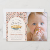 かわいこちゃんパイピンクフローラガール1stバースデーフォト 招待状 (正面)