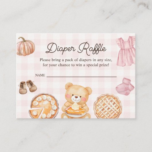 かわいこちゃんパイピンク秋ガールベビーシャワーおむつラッフル エンクロージャーカード (正面)