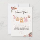 かわいこちゃんパイピンク秋テディベアガールベイビーシャワー サンキューカード (正面)