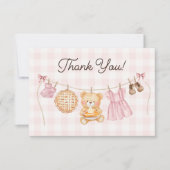 かわいこちゃんパイピンク秋テディベアガールベイビーシャワー サンキューカード (正面)