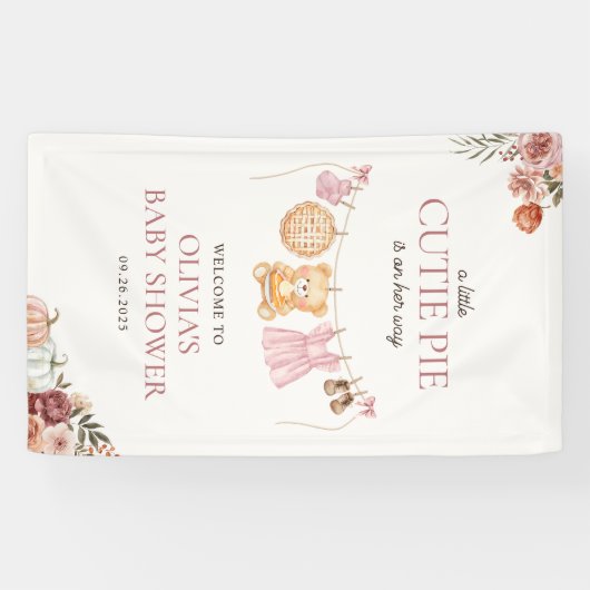 かわいこちゃんパイピンク秋ベアーガールベビーシャワーウェルカム 横断幕 (横)