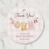 かわいこちゃんパイピンク秋ベアーガールベビーシャワーギフト フェイバータグ (正面)