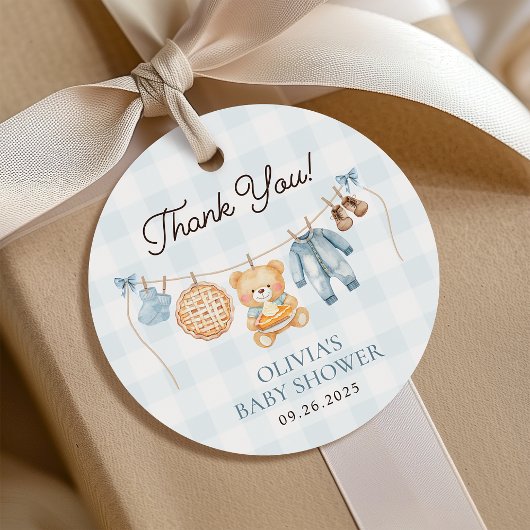 かわいこちゃんパイブルーテディベア秋ボーイベビーシャワー フェイバータグ