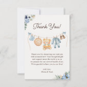 かわいこちゃんパイブルー秋テディベアボーイベビーシャワー サンキューカード (正面)