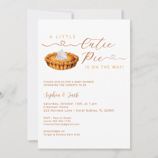 かわいこちゃんパイ感謝祭ベビーシャワー招待状 招待状 (正面)