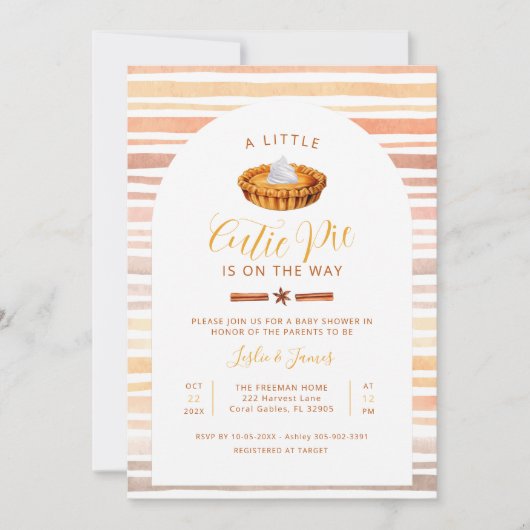 かわいこちゃんパイ感謝祭ベビーシャワー招待状 招待状 (正面)