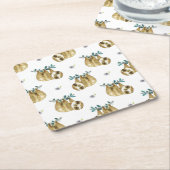 かわいこちゃんパイ水彩画の怠惰パターン スクエアペーパーコースター (アングル)