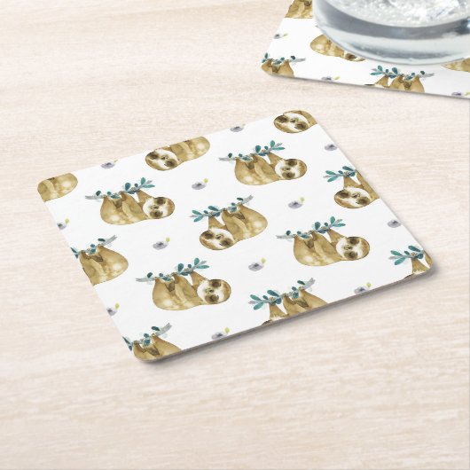 かわいこちゃんパイ水彩画の怠惰パターン スクエアペーパーコースター (アングル)