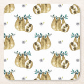 かわいこちゃんパイ水彩画の怠惰パターン スクエアペーパーコースター (正面)