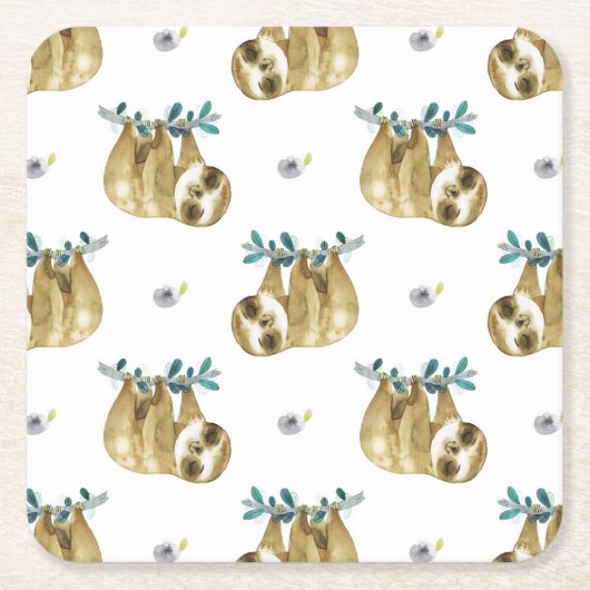 かわいこちゃんパイ水彩画の怠惰パターン スクエアペーパーコースター (正面)