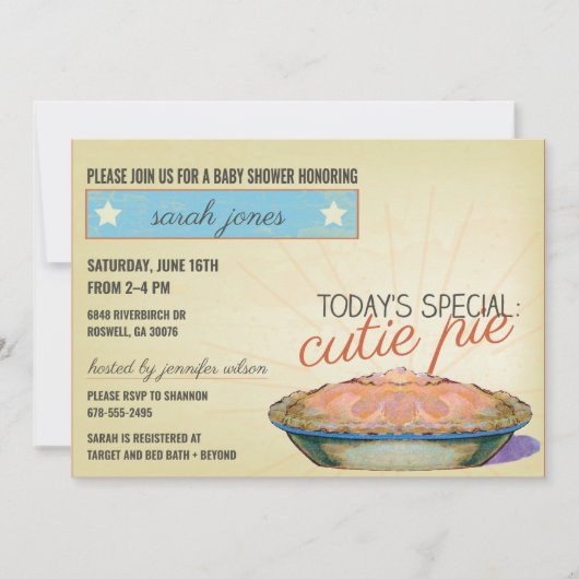 かわいこちゃんパイ男女兼用ベビーシャワーの招待 招待状 (正面)