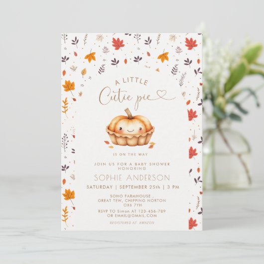 かわいこちゃんパイ男女兼用秋ベビーシャワー 招待状 (スタンド正面)