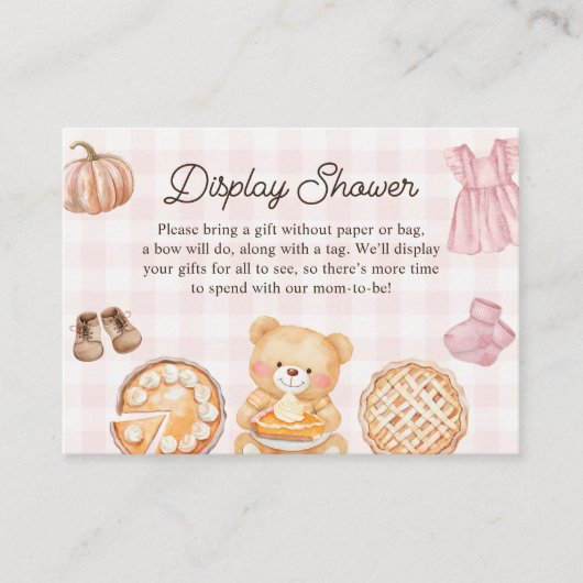 かわいこちゃんパイ秋ガールベビーシャワー表示シャワー エンクロージャーカード (正面)