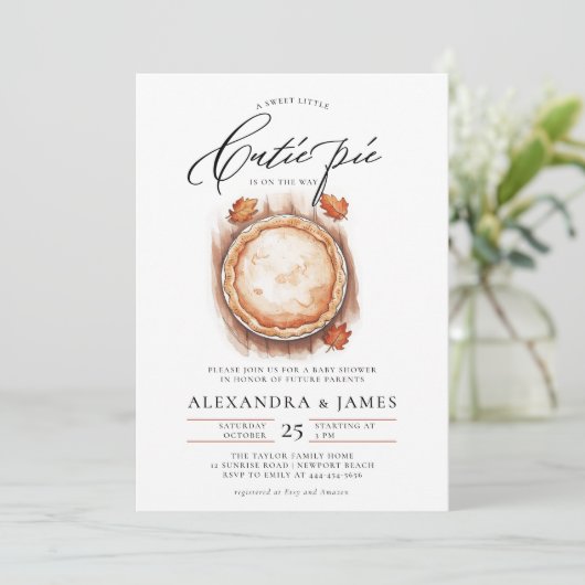 かわいこちゃんパイ秋コードニュートラルウォーター色ベビーシャワー 招待状 (スタンド正面)