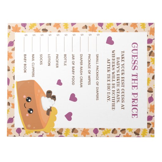 かわいこちゃんパイ秋ベビーシャワー価格を推測 ノートパッド (正面)