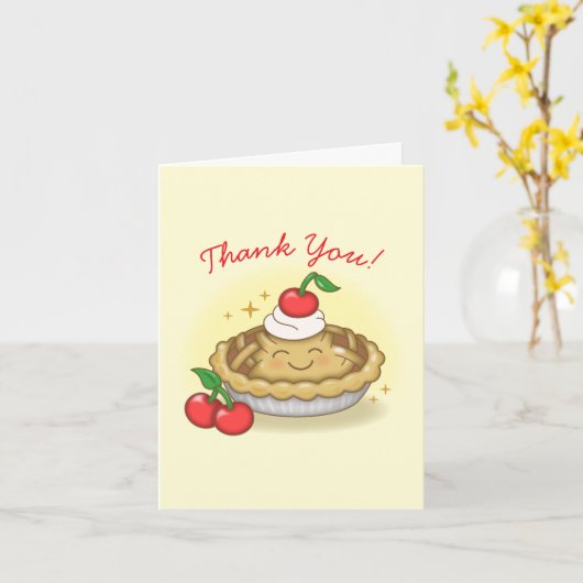 かわいこちゃんパイ誕生日パーティーキッズさくらんぼありがとう カード (黄色い花)