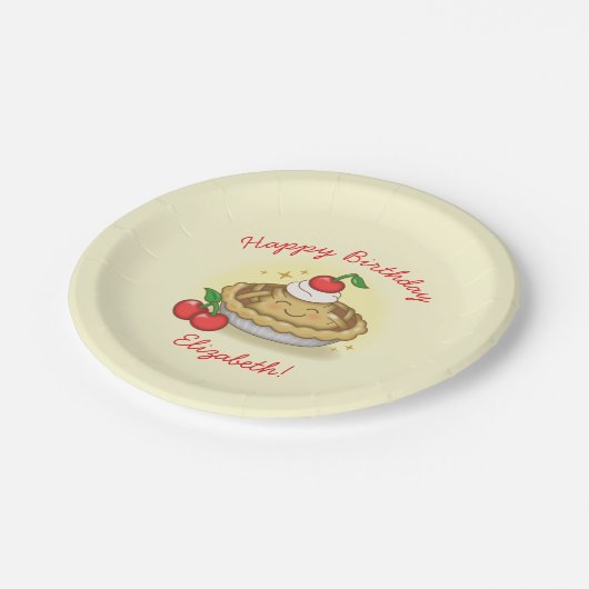 かわいこちゃんパイ誕生日パーティーキッズさくらんぼ ペーパープレート (アングル)