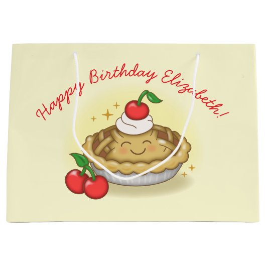 かわいこちゃんパイ誕生日パーティーキッズさくらんぼ ラージペーパーバッグ (正面)