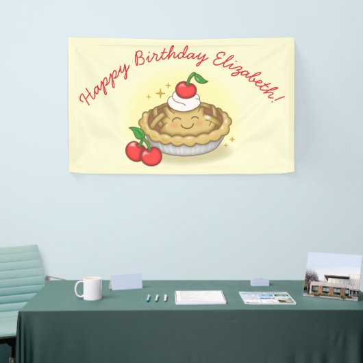 かわいこちゃんパイ誕生日パーティーキッズさくらんぼ 横断幕 (トレードショー)