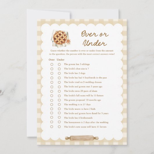 かわいこちゃんパイ赤ちゃんシャワーゲームカードの上または下 招待状 (正面)