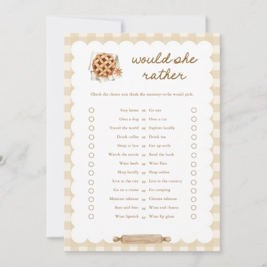 かわいこちゃんパイ赤ちゃんシャワー彼女はむしろゲームカード 招待状 (正面)