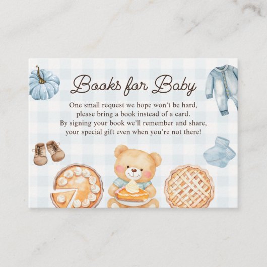 かわいこちゃんパイ青秋男の子ベビーシャワーブックベビー エンクロージャーカード (正面)