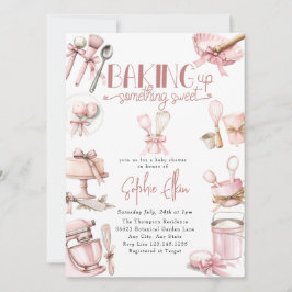 かわいこちゃんパイ | 水彩ピンクの女の子ベビーシャワー 招待状