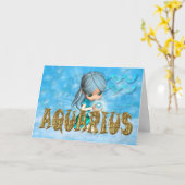 かわいこちゃんパイaquamが付いているアクエリアスの(占星術の)十二宮図のバースデー・カード カード (黄色い花)