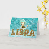 かわいこちゃんパイAquamariが付いている天秤座の(占星術の)十二宮図のバースデー・カード カード (黄色い花)