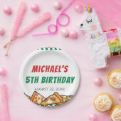 かわいこちゃんピザパーティーレッドグリーンカロ5th誕生日 ペーパープレート (パーティー)