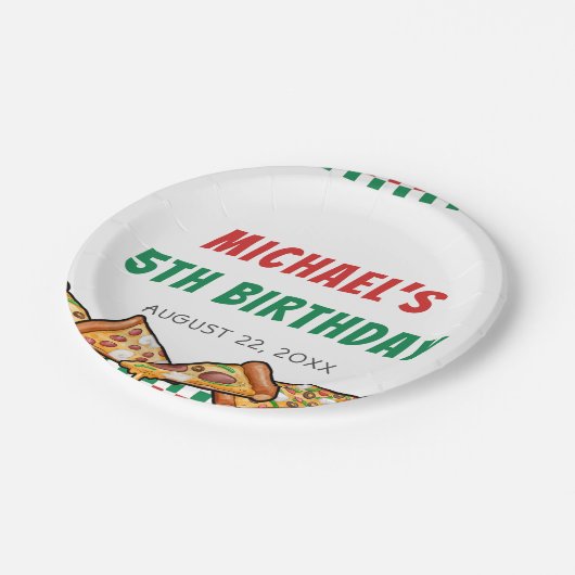 かわいこちゃんピザパーティーレッドグリーンカロ5th誕生日 ペーパープレート (アングル)