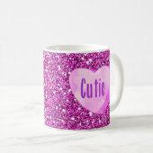 かわいこちゃんピンクキャンディハートフェイクグリッター コーヒーマグカップ (正面右)