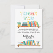 かわいこちゃんブックおたくをテーマにした背景ベビーシャワー サンキューカード (正面)