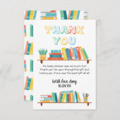 かわいこちゃんブックおたくをテーマにした背景ベビーシャワー サンキューカード (正面/裏面)