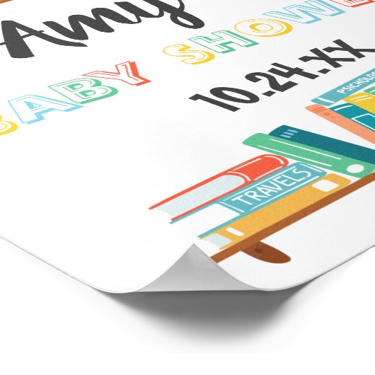 かわいこちゃんブックおたくをテーマにした背景ベビーシャワー ポスター (角)