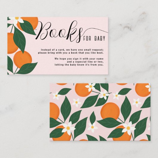 かわいこちゃんベビーシャワー柑橘類オレンジブックベビー エンクロージャーカード (正面/裏面)