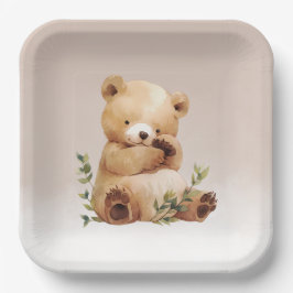 かわいこちゃんベビーベアウォーター色ベビーシャワー ペーパープレート