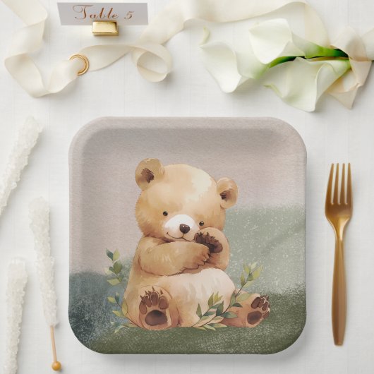 かわいこちゃんベビーベアウォーター色ベビーシャワー ペーパープレート (ウェディング)