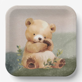 かわいこちゃんベビーベアウォーター色ベビーシャワー ペーパープレート