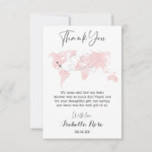かわいこちゃんマップトラベルアドベンチャー赤面ピンクベビーシャワー サンキューカード (正面)