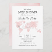 かわいこちゃんマップトラベルアドベンチャー赤面ピンクベビーシャワー 招待状 (正面/裏面)